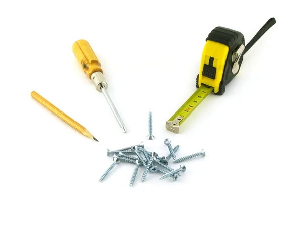 Instrumentos de trabajo aislados en primer plano blanco — Foto de Stock