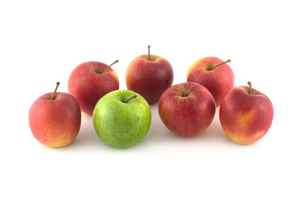 Seven ripe red and green apples isolated closeup — Stock Photo, Image