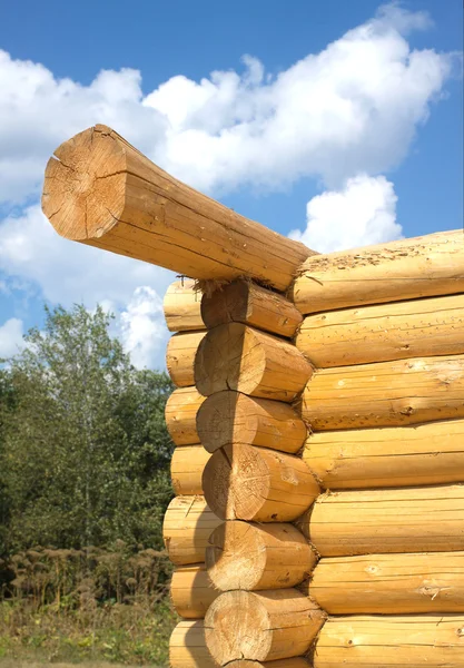 Деревянное домостроение с вертикальной стороны бревен — стоковое фото