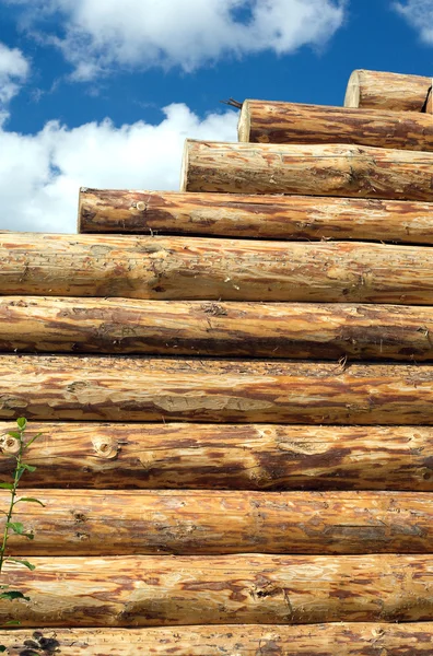 Construção de parede de casa de madeira de logs — Fotografia de Stock