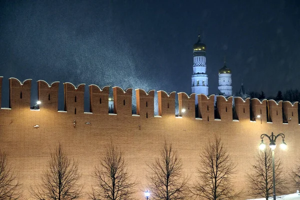 Kremlin Wall Cathedrals Moscow Russia Holiday Lighting Cold Russian Winter — Stockfoto