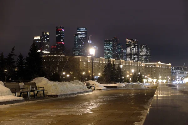 Rascacielos Moscú Centro Internacional Negocios Casas Kutuzovsky Prospekt Vista Nocturna — Foto de Stock