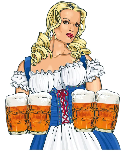 Chica con cerveza — Vector de stock