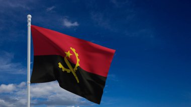 Angola Cumhuriyeti ulusal bayrağı, rüzgarda sallanıyor. 3D görüntüleme, CGI