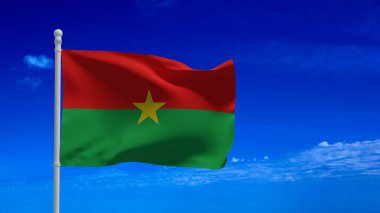 Burkina Faso ulusal bayrağı, rüzgarda sallanıyor. 3D görüntüleme, CGI