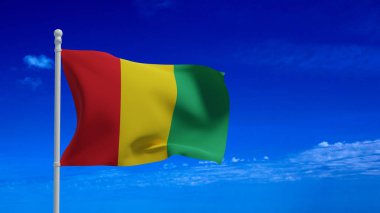 Gine Cumhuriyeti namı diğer Gine-Conakry ulusal bayrağı, rüzgarda sallanıyor. 3D görüntüleme, CGI
