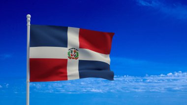 Dominik Cumhuriyeti ulusal bayrağı, rüzgarda sallanıyor. 3D görüntüleme, CGI