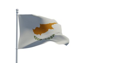 Kıbrıs Cumhuriyeti ulusal bayrağı rüzgarda sallanıyor. 3D görüntüleme, CGI. Resim, beyaz üzerine izole edilmiş.