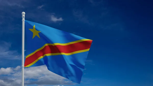 Demokratik Kongo Cumhuriyeti Namı Diğer Kongo Kinşasa Ulusal Bayrağı Rüzgarda — Stok fotoğraf
