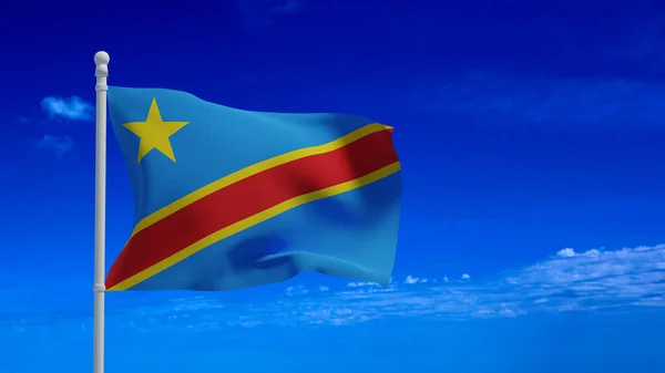 コンゴ民主共和国別名コンゴ キンシャサ国旗は 風に手を振って 3Dレンダリング Cgi — ストック写真