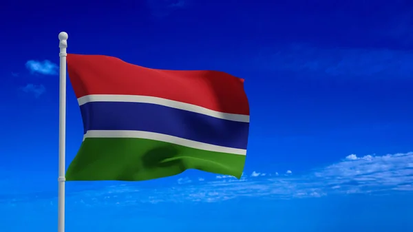 República Gâmbia Bandeira Nacional Acenando Vento Renderização Cgi — Fotografia de Stock