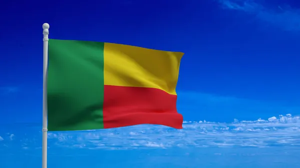 Benin Cumhuriyeti Ulusal Bayrağı Rüzgarda Sallanıyor Görüntüleme Cgi — Stok fotoğraf