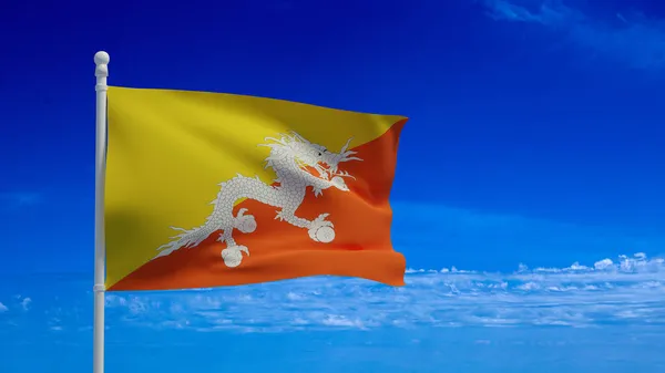 Bhutáni Királyság Nemzeti Zászló Integetett Szélben Renderelés Cgi — Stock Fotó