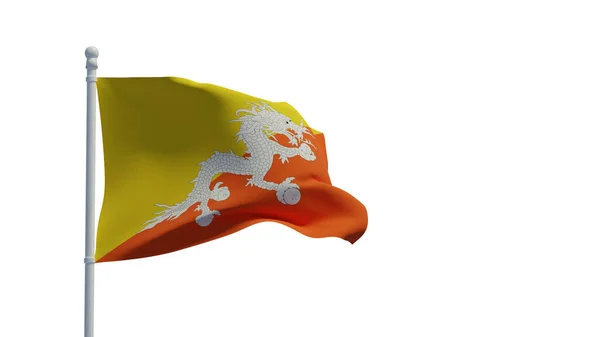 Bhutáni Királyság Nemzeti Zászló Integetett Szélben Renderelés Cgi Illusztráció Elszigetelt — Stock Fotó