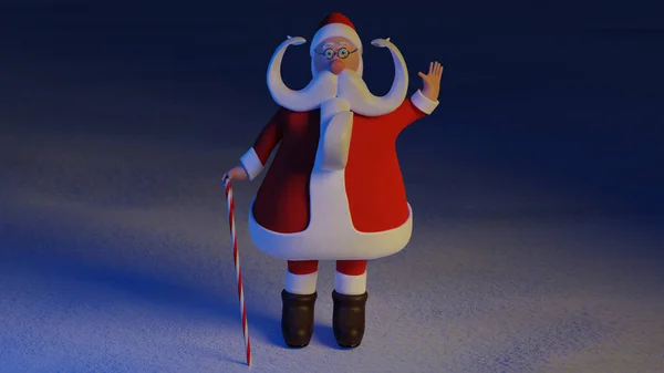 Engraçado Papai Noel Andando Sobre Neve Ilustração Renderização Cartoon Realista — Fotografia de Stock