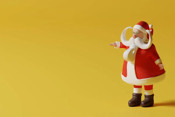 Funny Santa Claus Ukazující Realistické Kreslené Kreslení Ilustrace Barevné Žluté — Stock fotografie