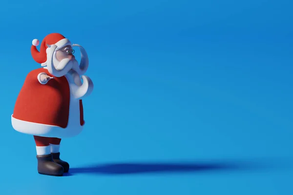 Komik Noel Baba Gerçekçi Boyutlu Karikatür Çizimi Gösteriyor Renkli Mavi — Stok fotoğraf