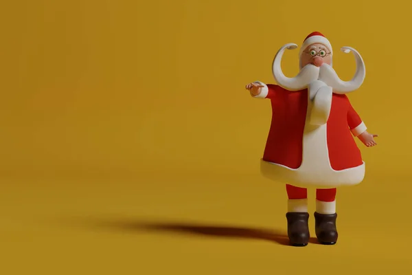 Funny Santa Claus Pointing Realistic Cartoon Rendering Illustration Colorful Yellow — Stock Photo, Image