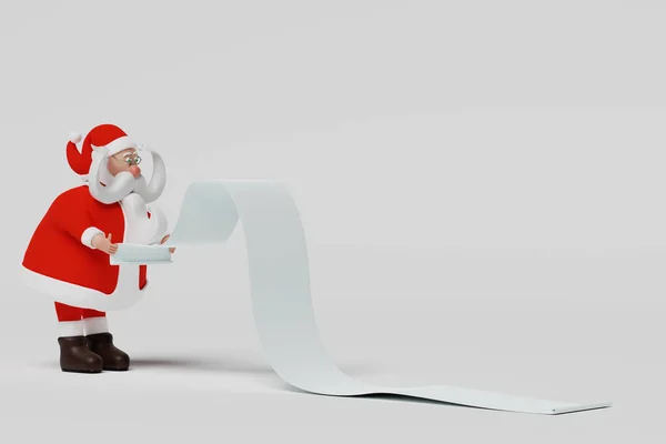 Lustige Weihnachtsmänner Lesen Eine Lange Weihnachtswunschliste Realistische Zeichentrick Darstellung Isoliert — Stockfoto