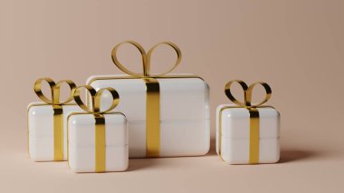 İçinde Noel hediyeleri olan bir sürü hediye kutusu. 3d illüstrasyon oluşturma.