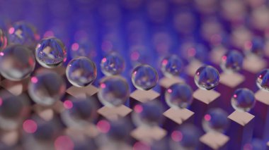 Küpler ve kürelerle soyut geometrinin renkli arkaplan çizimi. 3B oluşturulmuş görüntüleme