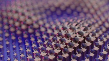 Küpler ve kürelerle soyut geometrinin renkli arkaplan çizimi. 3B oluşturulmuş görüntüleme