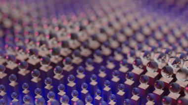 Küpler ve kürelerle soyut geometrinin renkli arkaplan çizimi. 3B oluşturulmuş görüntüleme