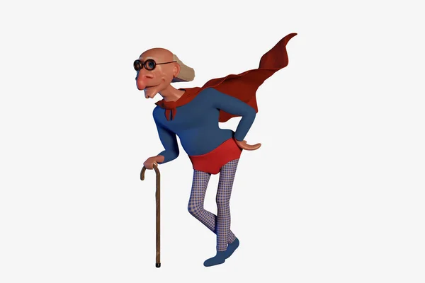 Viejo Superhéroe Divertido Personaje Dibujos Animados Ilustración Cgi Aislado Sobre — Foto de Stock