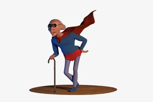 Viejo Superhéroe Divertido Personaje Dibujos Animados Ilustración Cgi Aislado Sobre — Foto de Stock