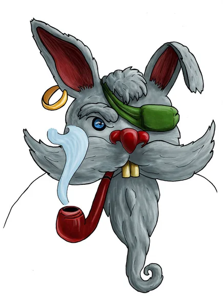 Vieux Lapin Pirate Illustration Colorée Drôle — Photo