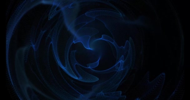 黑色背景上蓝色波浪线和圆点旋转图案的抽象视频动画 4K视频 — 图库视频影像
