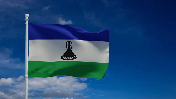莱索托王国国旗在风中飘扬 3D渲染 Cgi说明 — 图库照片