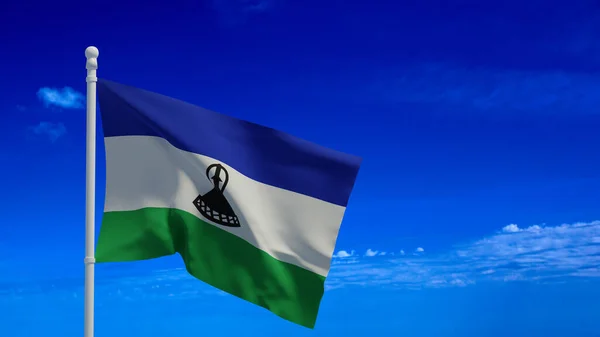 Reino Lesotho Bandera Nacional Ondeando Viento Renderizado Ilustración Cgi —  Fotos de Stock