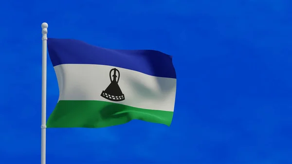 莱索托王国国旗在风中飘扬 3D渲染 Cgi说明 — 图库照片