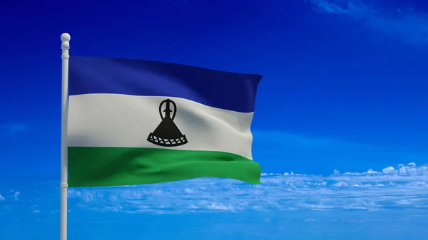 レソトの国旗の王国は 風に手を振っ 3Dレンダリング Cgiイラスト — ストック写真