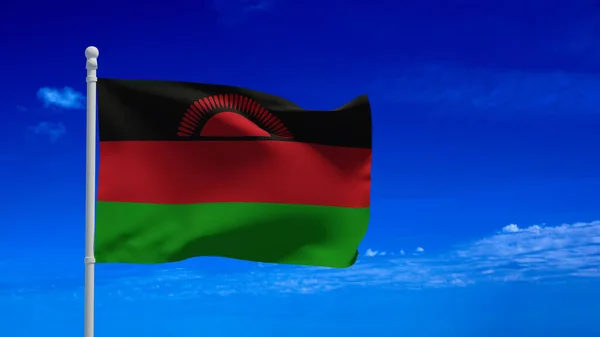 Malavi Cumhuriyeti Ulusal Bayrağı Rüzgarda Sallanıyor Görüntüleme Cgi Illüstrasyonu — Stok fotoğraf