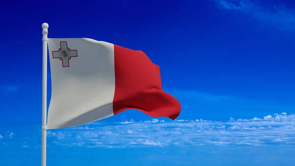 Máltai Köztársaság Nemzeti Zászló Integetett Szélben Renderelés Cgi Illusztráció — Stock Fotó