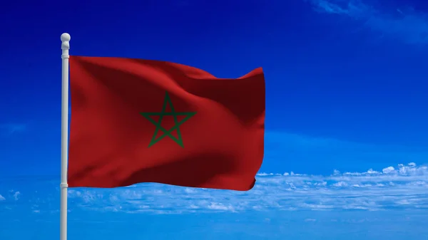 Flaga Narodowa Królestwa Maroka Machająca Wietrze Renderowanie Ilustracja Cgi — Zdjęcie stockowe