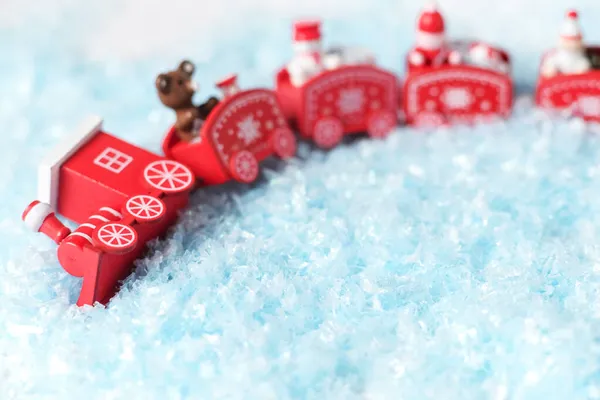 Новорічний Різдвяно Червоний Іграшковий Потяг Снігу — стокове фото