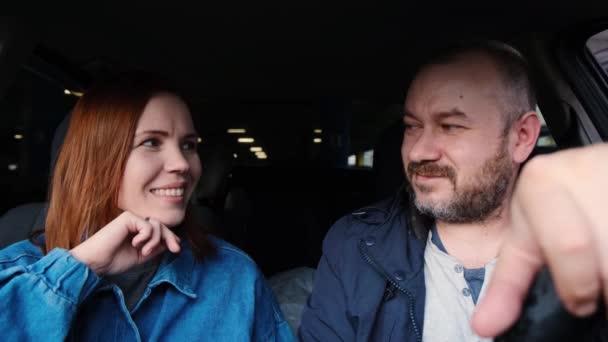 Middle Aged Husband Wife Sitting Talking Car Relationships Couple Conversations — Stock Video