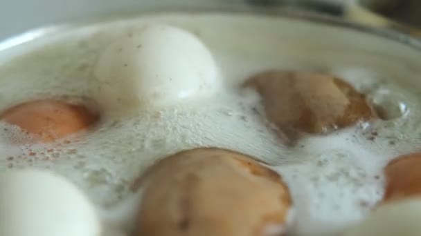 Patate Uova Pollo Vengono Bollite Una Casseruola Preparazione Cottura — Video Stock