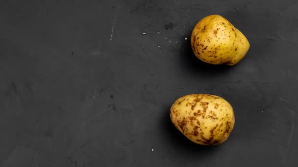 Peeling Potatoes Dark Background Cutting Potatoes Stop Motion — Stock video