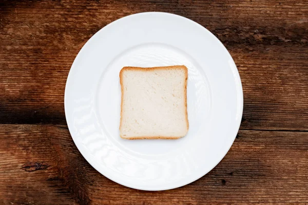 Piece White Toast White Plate Dark Wooden Background Minimalism Food — Fotografia de Stock