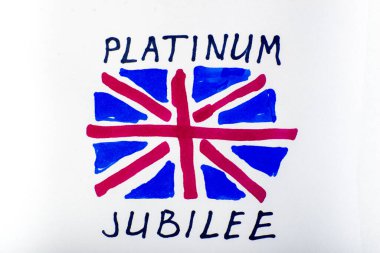 Queen jubilee british. Platinum Jubilee of Queen Elizabeth II. Drawn UK flag and inscription. clipart