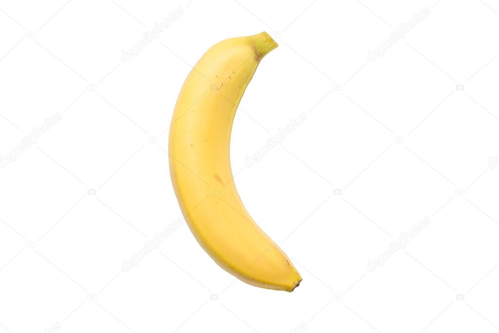 Banana isolated on white. Whole unpeeled natural banana.
