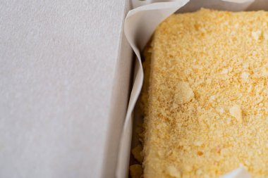 Napolyon keki yüzeye yakın çekim. Tatlı yemek..