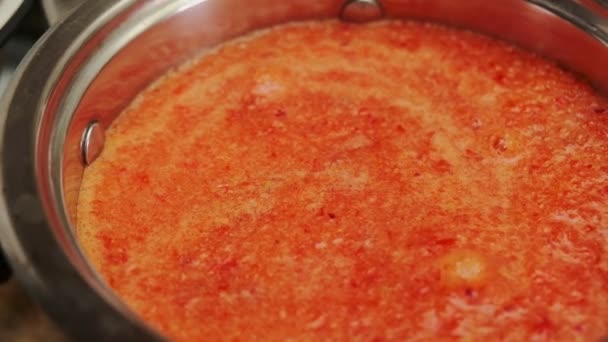 Sauce Cooking Jollof Rice Tomato Red Pepper Sauce Simmering Saucepan — Stock Video