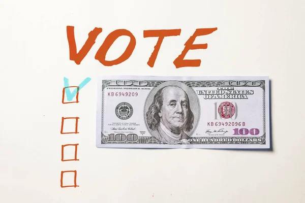 Покупка Голосов Избирателей Концепции Голосование Доллары Белом Фоне — стоковое фото