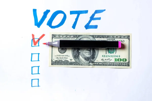 Achat Votes Des Électeurs Concept Vote Dollars Sur Fond Blanc — Photo