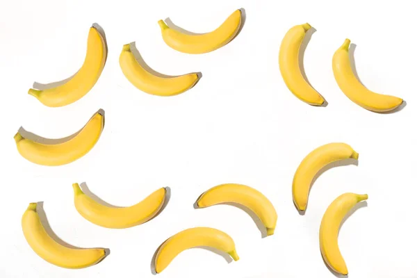 Háttér Banán Fehér Háttérrel Kilátás Fentről Sok Sárga Banán Van — Stock Fotó